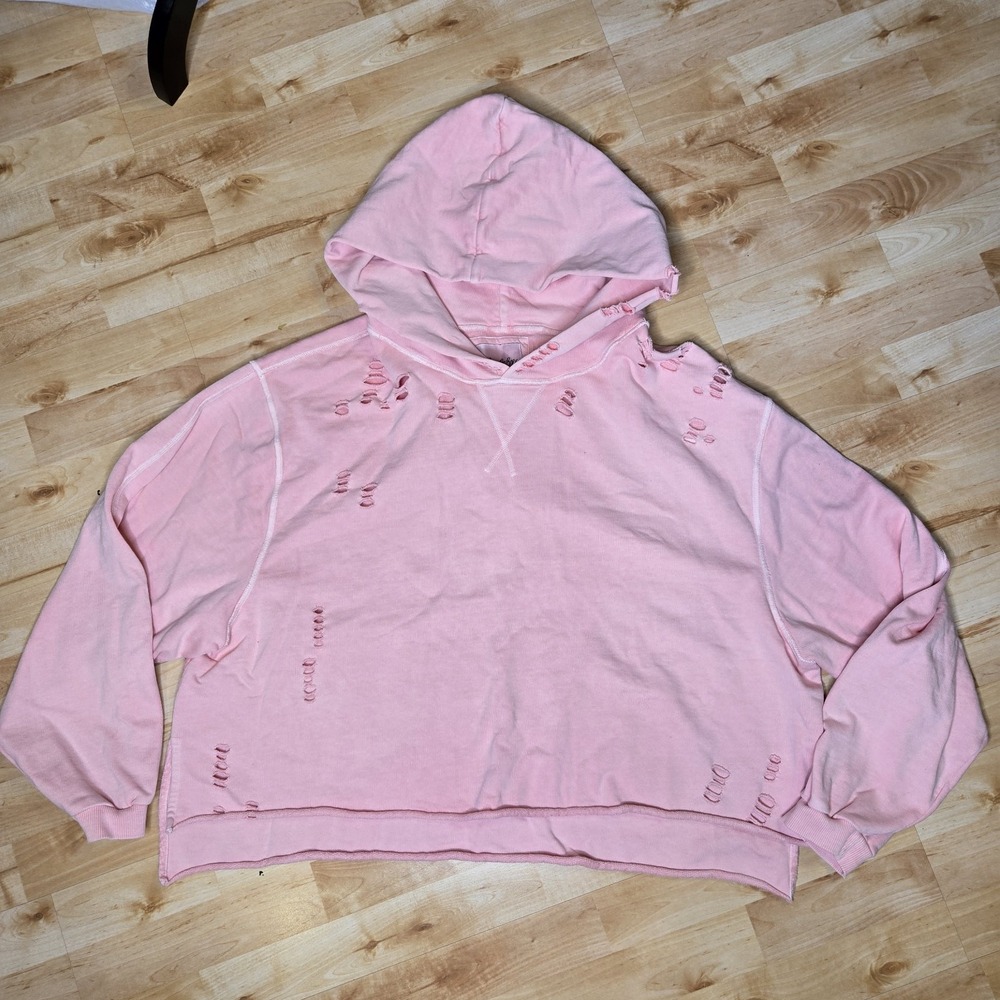 Chelsea DeBoer Lily & Lottie‎ Hoodie Womens Large Pink Distressed Crop Oversized